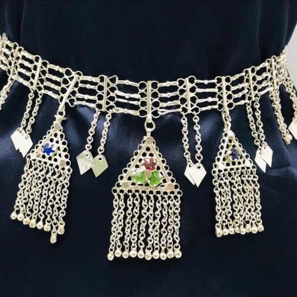 Tribal SIlver Kuchi Pendant Belly Chain, Afghan Kuchi Belly Dance Belt - Picture 5 of 8